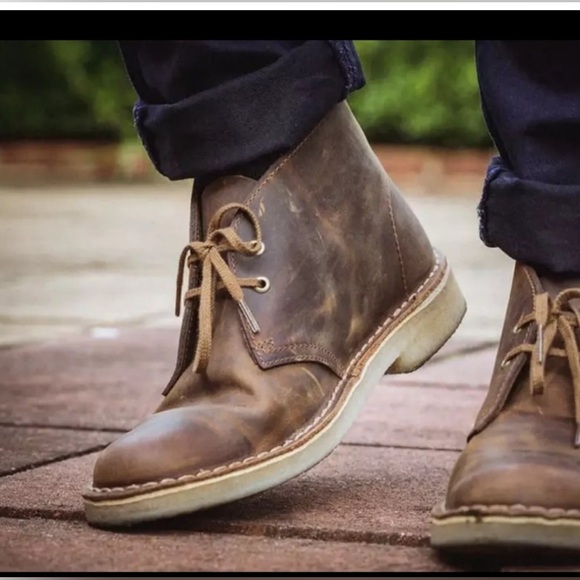 CLARKS Mens Sz 10.5 Brown Oiled Leather Desert Boots Exc Cond Orig $160 main image 7